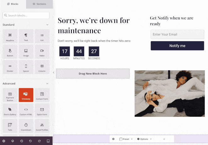 Live preview while customizing WordPress maintenance mode page