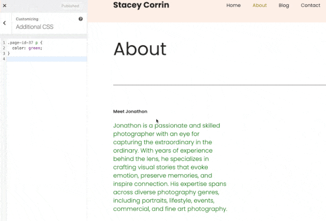 Example-custsom-css-specific-page-id-wordpress - SeedProd Example of custom CSS targeting specific page IDs in WordPress