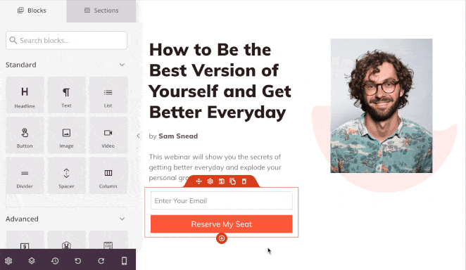 Drag and drop editing in SeedProd