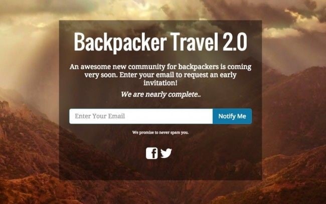 Best-coming-soon-page-example-1 - SeedProd Backpacker travel coming soon landing page example