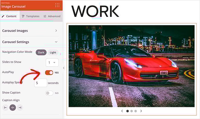 Carousel autoplay settings