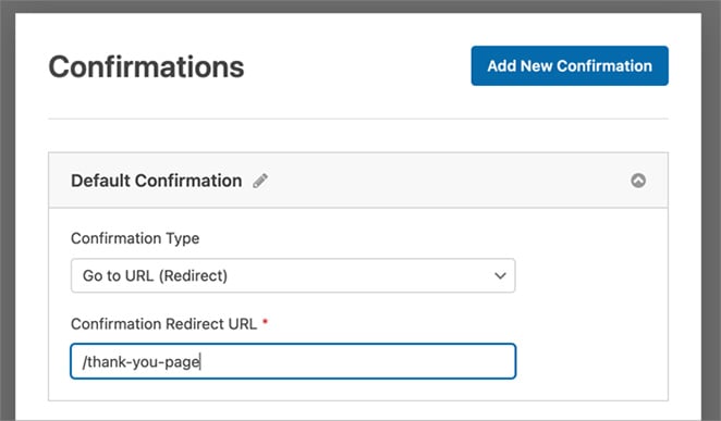form-confirmations - SeedProd WPForms confirmation settings for redirecting to thank you page