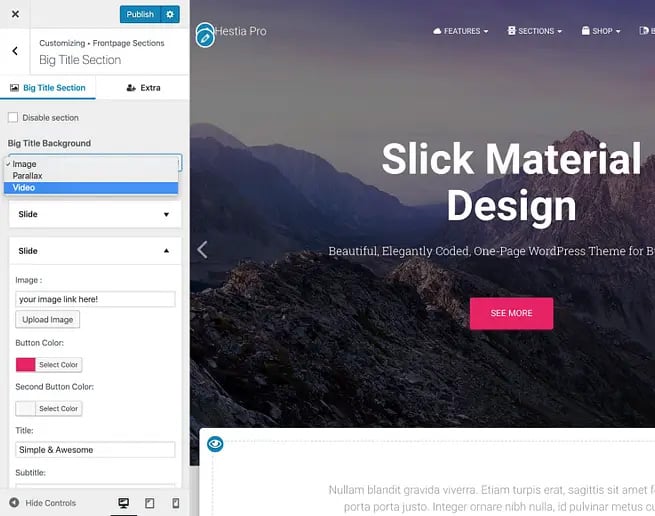 Hestia customization options