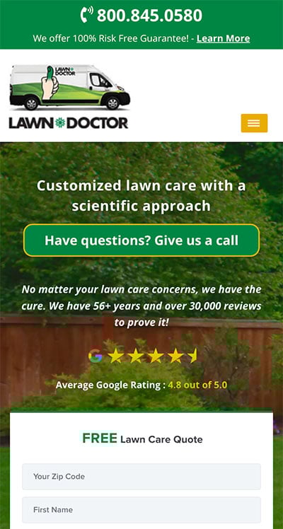Lawn Doctor mobile landing page example