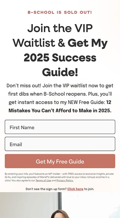 Marie Forleo mobile landing page example