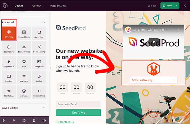 Add giveaway block to SeedProd coming soon page