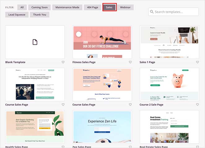 SeedProd landing page templates