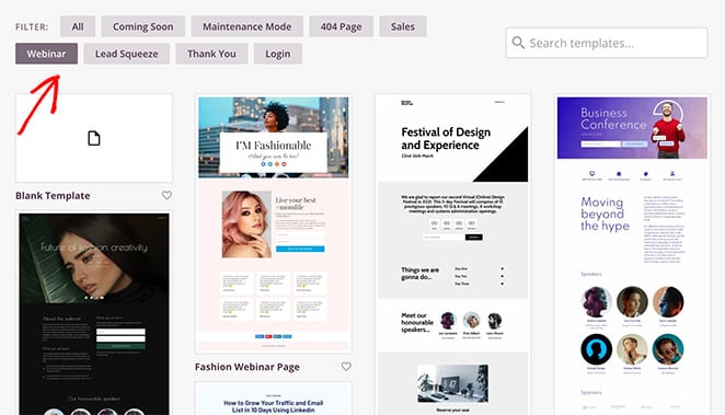 SeedProd landing page templates