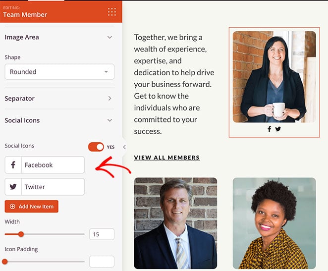 team-member-block-customizations - SeedProd Add social media icons to the team member section on your about us page.