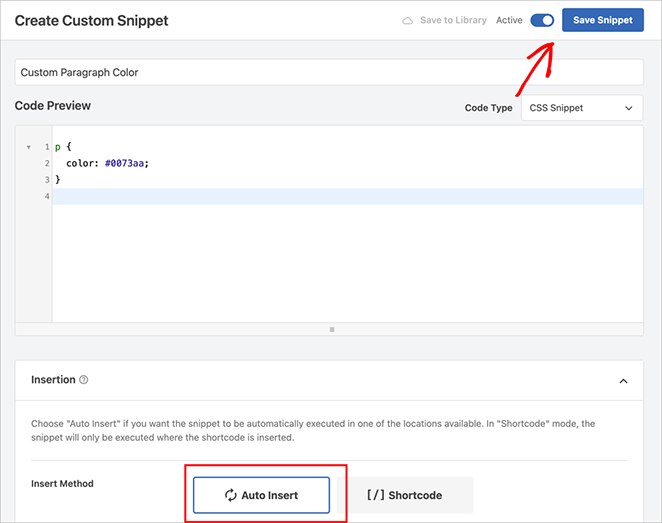 activate-snippet-wpcode - SeedProd how to add custom CSS in WordPress using WPCode plugin