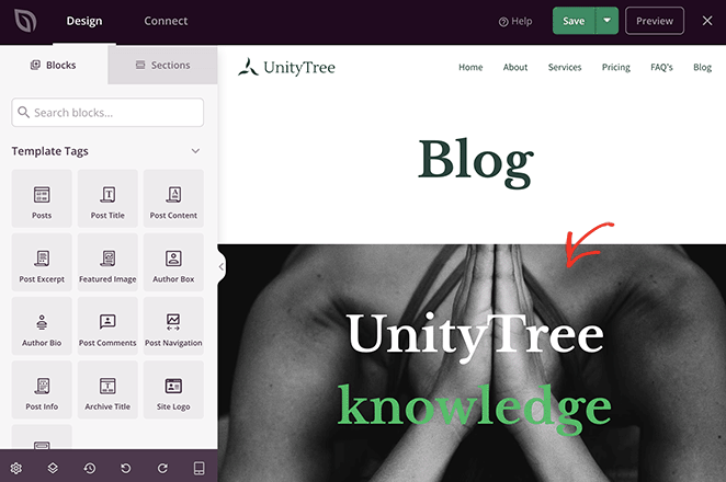 blog-page-with-title-banner - SeedProd Blog page in SeedProd editor with title banner