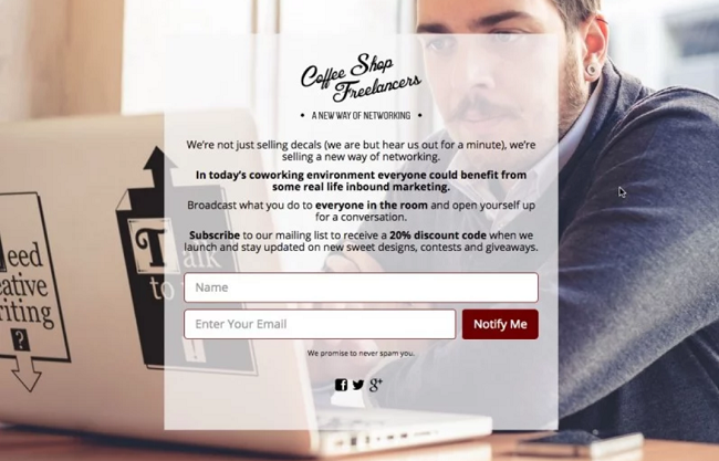 Coffee-Shop-1 - SeedProd Coffee Shop Freelancers coming soon page design example