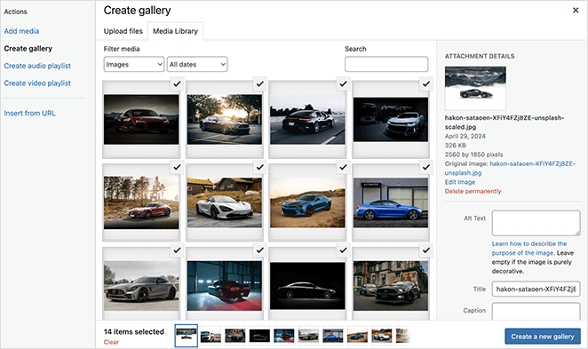 Create gallery in WordPress