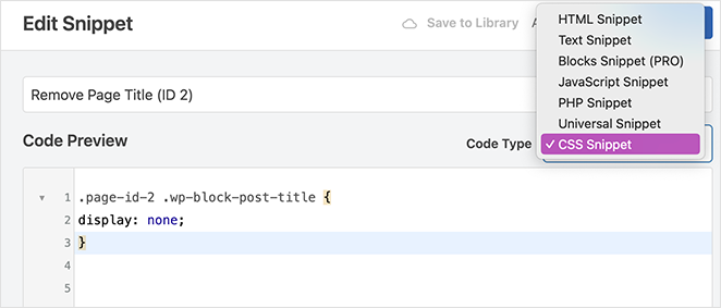custom-css-hide-page-title-WordPress - SeedProd Custom CSS to hide specific page title in WordPress in WPCode