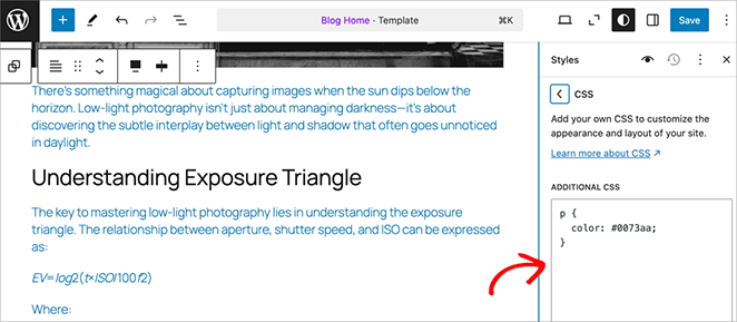 custom-css-WordPress-full-site-editor - SeedProd how to add custom CSS in WordPress using the full site editor