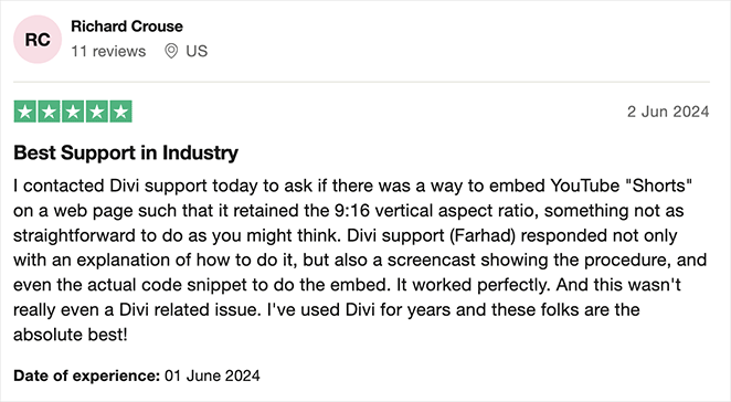Divi Customer review