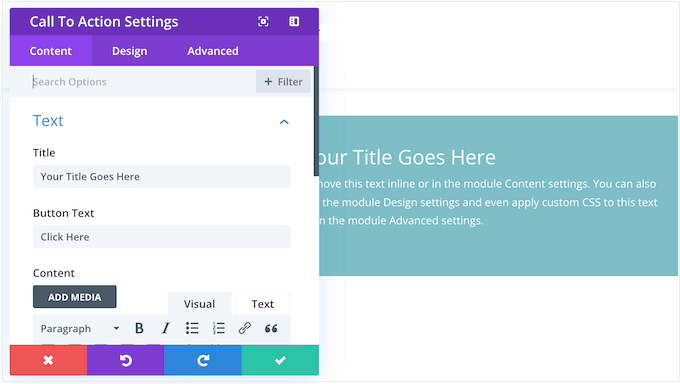 Divi page builder interface