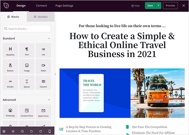 SeedProd page builder interface