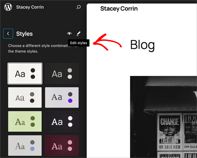 edit-styles-site-editor - SeedProd Editing styles in WordPress full site editor