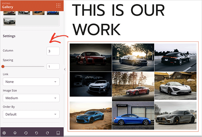 Gallery block settings SeedProd