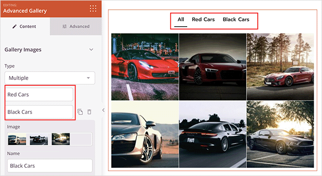 WordPress gallery filters