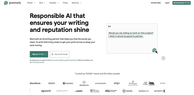 Grammarly homepage design