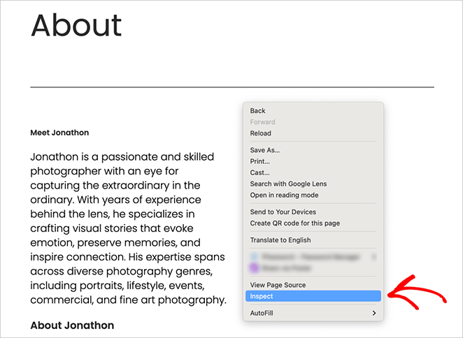 inspect-element-chrome - SeedProd Inspecting a WordPress page element in Chrome web browser