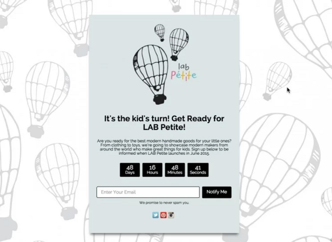 Lab-Petite-coming-soon-page - SeedProd LAB Petite coming soon page example