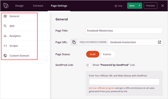 Configure SeedProd landing page settings