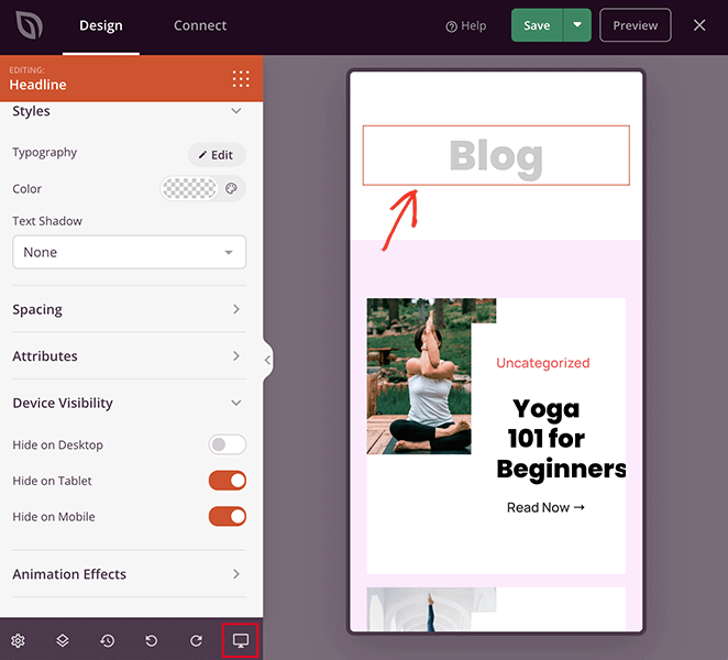 preview-hide-page-title-on-mobile - SeedProd Preview of hiding page title in WordPress using SeedProd