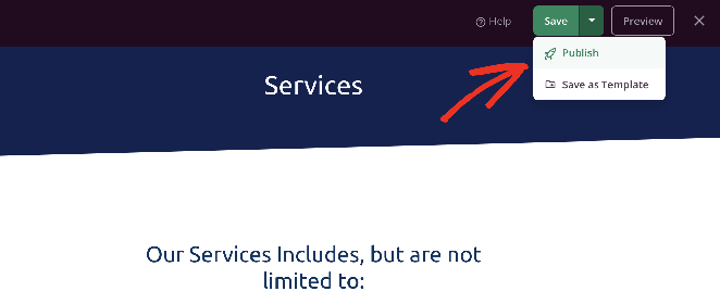 Click publish to launch your WordPress service page