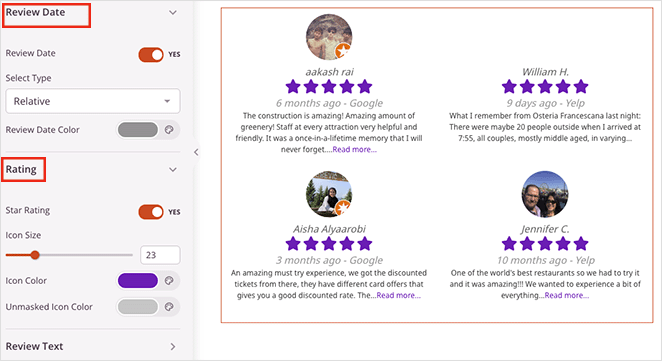 review-date-star-rating - SeedProd Review date and star rating settings