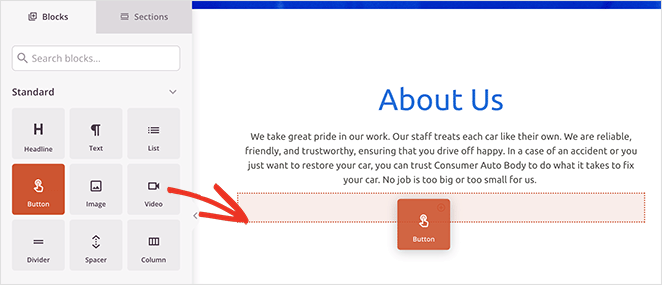 Add a call-to-action button to WordPress service page with SeedProd