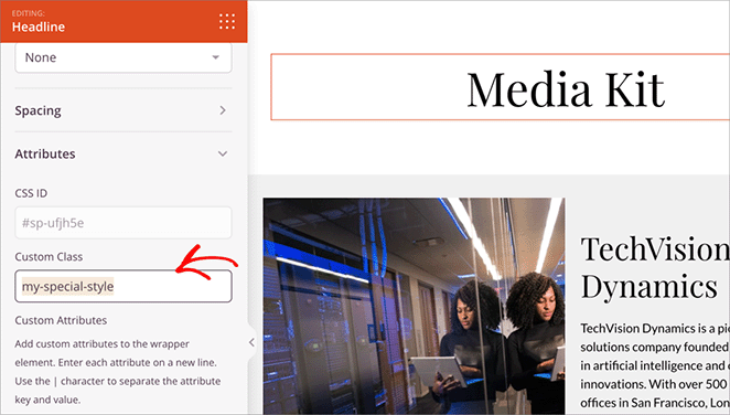 seedprod-custom-block-css-class - SeedProd Adding a custom Class to a heading block in SeedProd