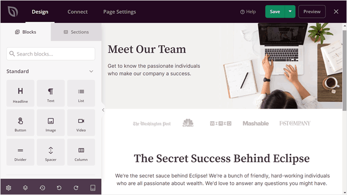 Screenshot showing how to create a meet the team page in WordPress with SeedProd