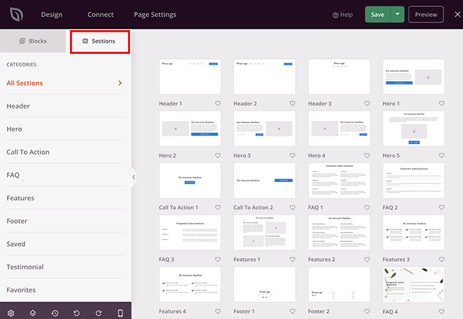 Premade sections for WordPress service pages in SeedProd