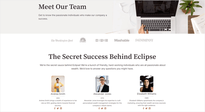 How to create a meet the team page in WordPress - final published example