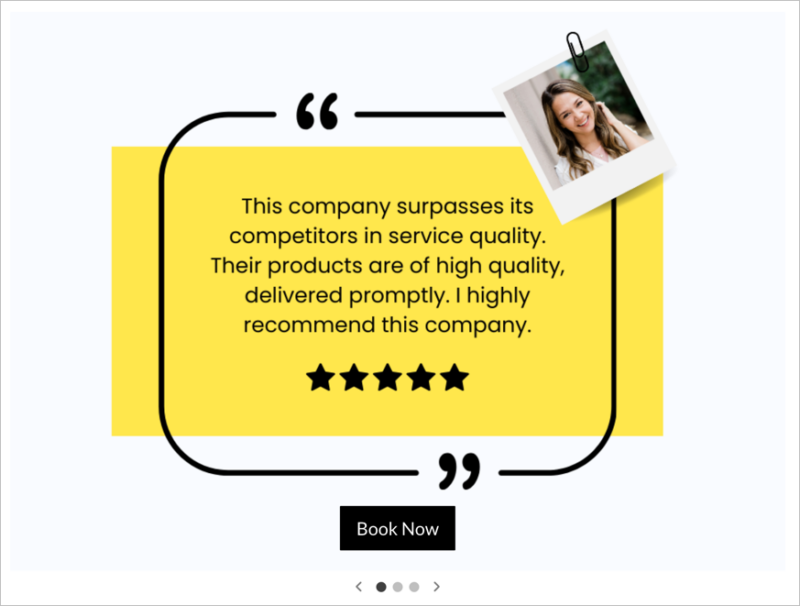 Testimonial carousel with book now button