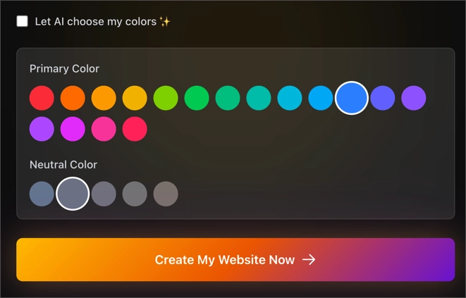 SeedProd AI option to let AI choose website color palette or select custom colors
