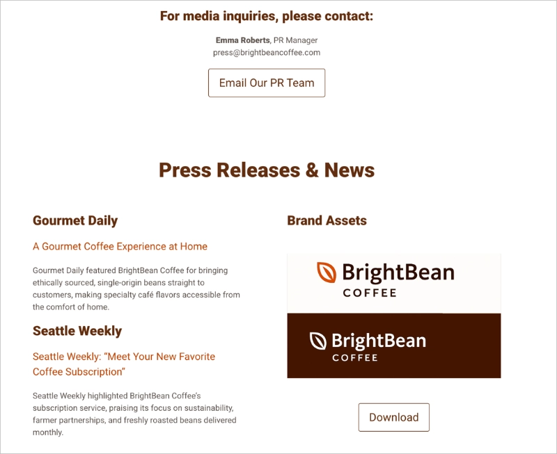 press-page-example - SeedProd Finished press page example with a clean, professional layout